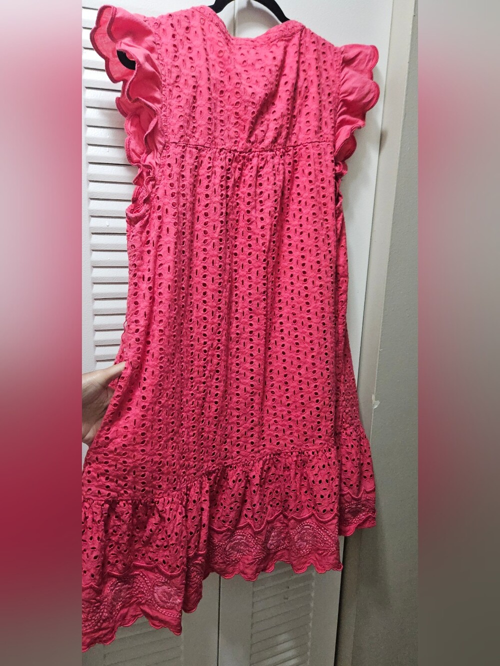Roller Rabbit Malina Eyelet Ozra Dress Raspberry Cotton Ruffle Large - Picture 3 of 7
